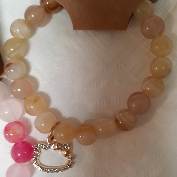 NEW Hello Kitty Bracelet Pink beads Silver CZ Sanrio charm NWT Handmade NWT - Picture 5 of 13